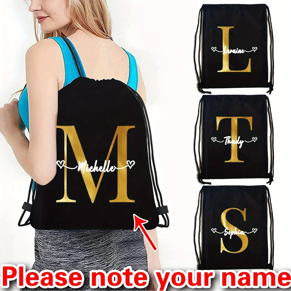 

Customized Drawstring Bag Sports Fitness Bag Casual Backpack Canvas Backpack Fashionable Gold Letter Series