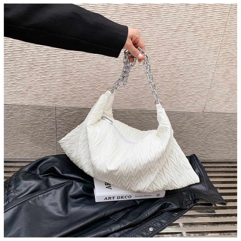 Casual Soild Ruched Shoulder Bags PU Zipper Large Capacity Bags for Women 2024 Fashion Brand Tote Hot Sale Bolsas De Hombro