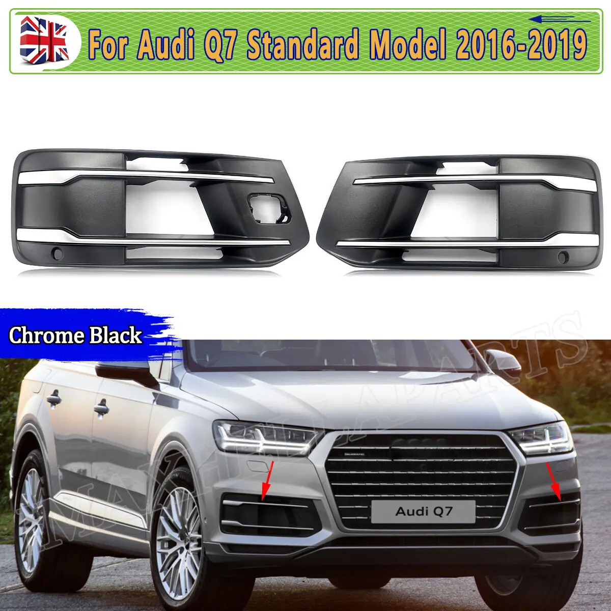 

Front Grill Fog Light Cover replace For Audi Q7 Standard 4MB 4MG 2016 2017 2018 2019 Chrome Black Fog Grille Car Accessories