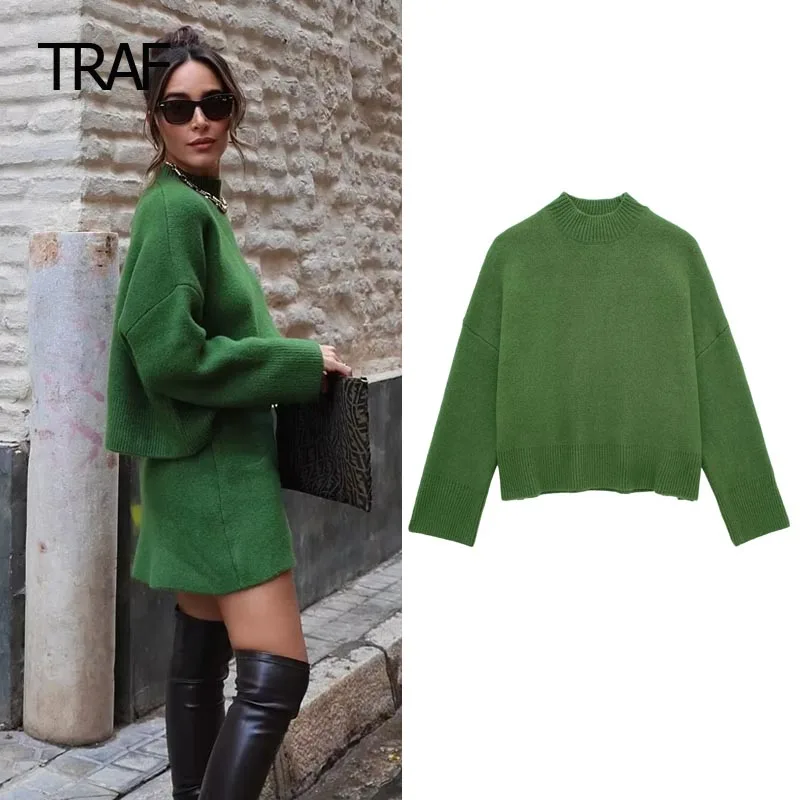 

TRAF Rib Knit Pullover Women's Sweater Winter Spring O-Neck Long Sleeve Top New In Knitwears Elegant Luxury Designer Sweaters