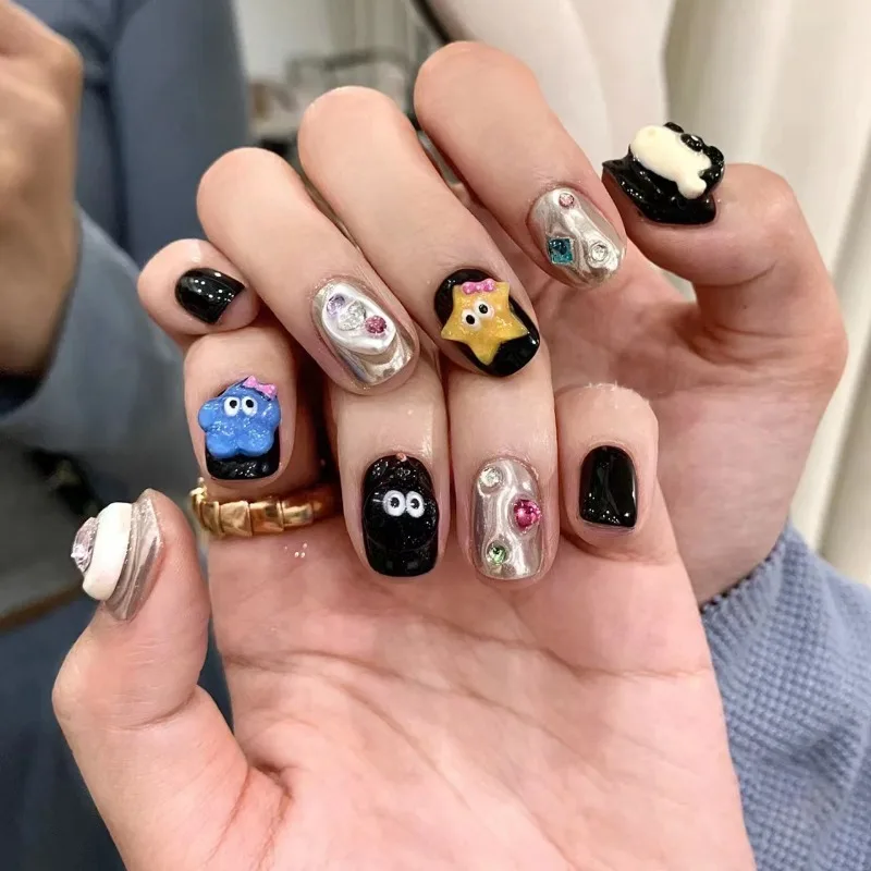 

10Pcs /Set Full Cover False Nails Press on Nails Diy Pure Handmade Patch Removable Fake Nails Candy Cartoon Star Eyes