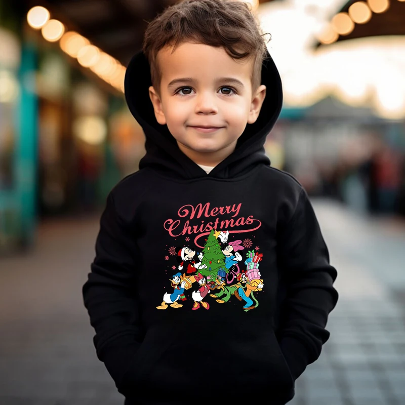 Mickey Mouse and Friends Christmas Tree kids hoodie autumn and winter plus velvet sweater holiday gift for boys and girls