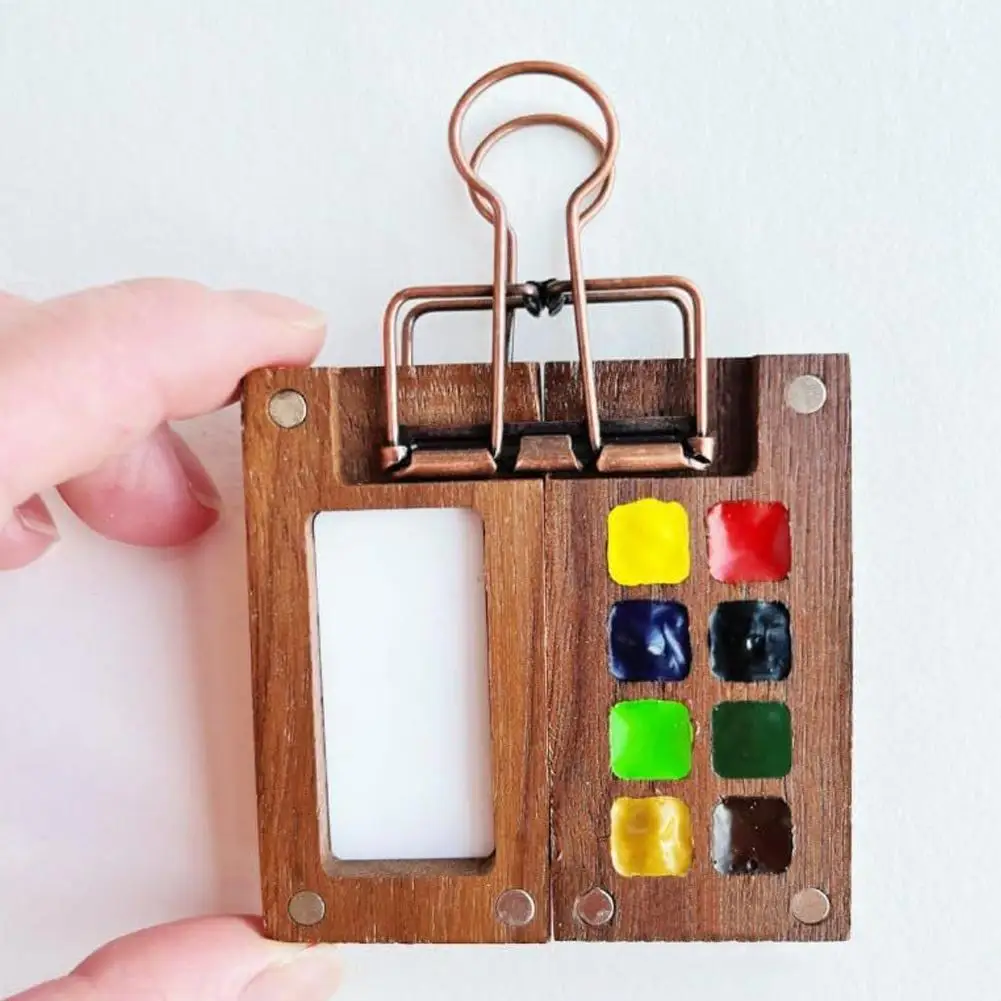 Mini Walnut Watercolor Paint Box Portable Mini Travel Watercolor Palette For Art Painting Square Tray Box For Acrylic Paint