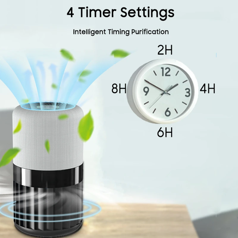 Air Purifiers Home Touch Panel Timer Air Cleaner Efficient Purification Activated Carbon H13 HEPA Filter Desktop Air Purifier