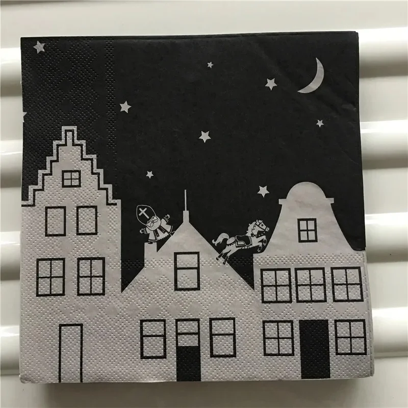 Decoupage Christmas napkins paper elegant tissue snow house castle handkerchief decoupage wedding birthday party cute decor 20