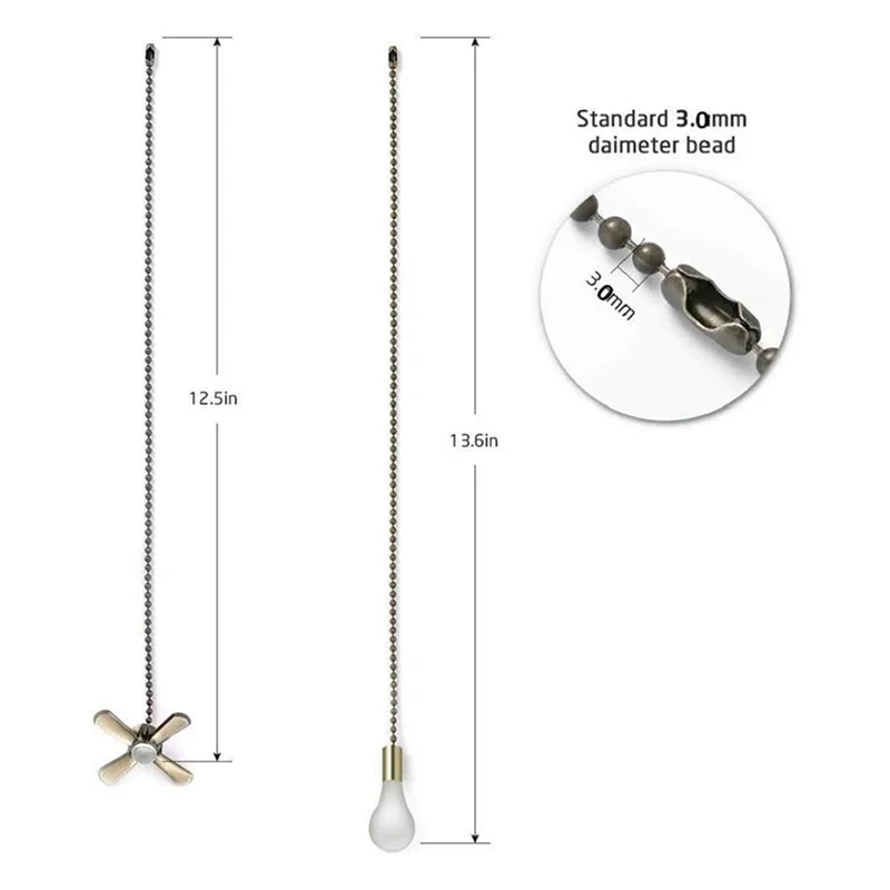 BMBY-Conjunto de correntes de tração para ventilador de teto com design de ventilador e lâmpada-13,6 polegadas, cobre, 2 peças