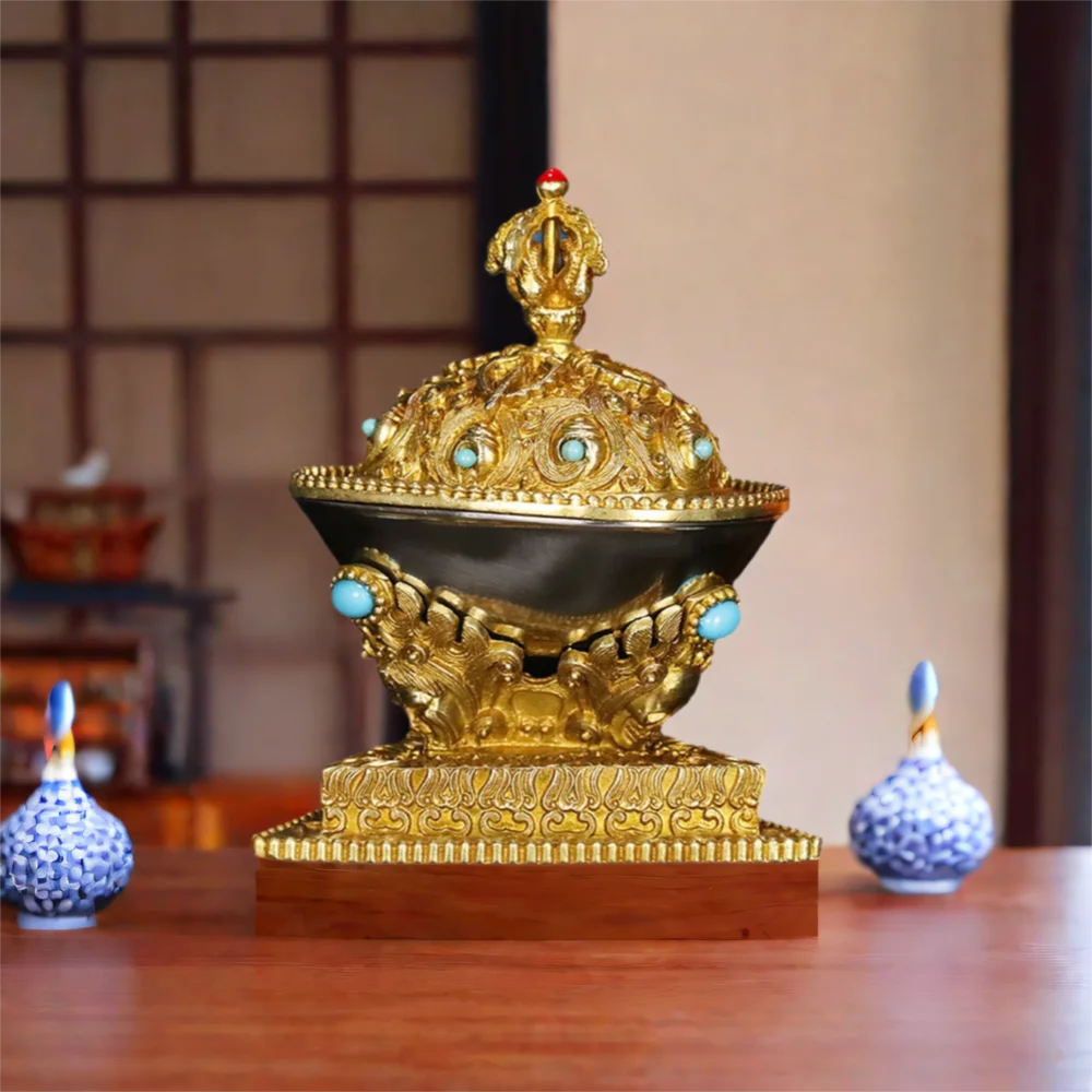 Tibetan Pure Copper Toba Bowl, Buddha front water supply bowl, Home worship Buddha cup, Esoteric Buddhism Artifacts ornaments