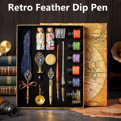 European Style Quill Pens Set with Ink New Retro Dipping Quill Pen Wholesale Lacquer Seal Student Dip Pencil Feather Pen Gifts