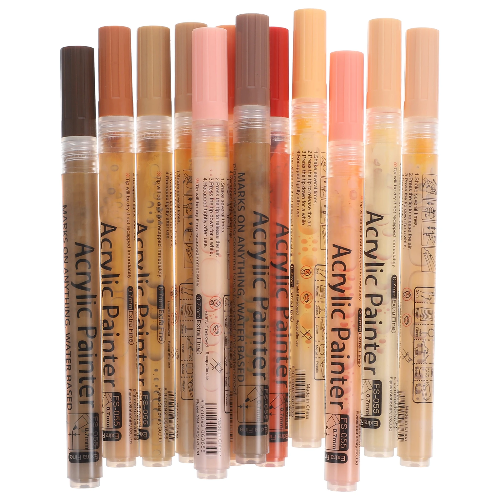 

12 Colors 0.7mm Skin Tone Acrylic Markers Body Drawing Sketching Fine Tip Paint Pens Lightweight Compact Size