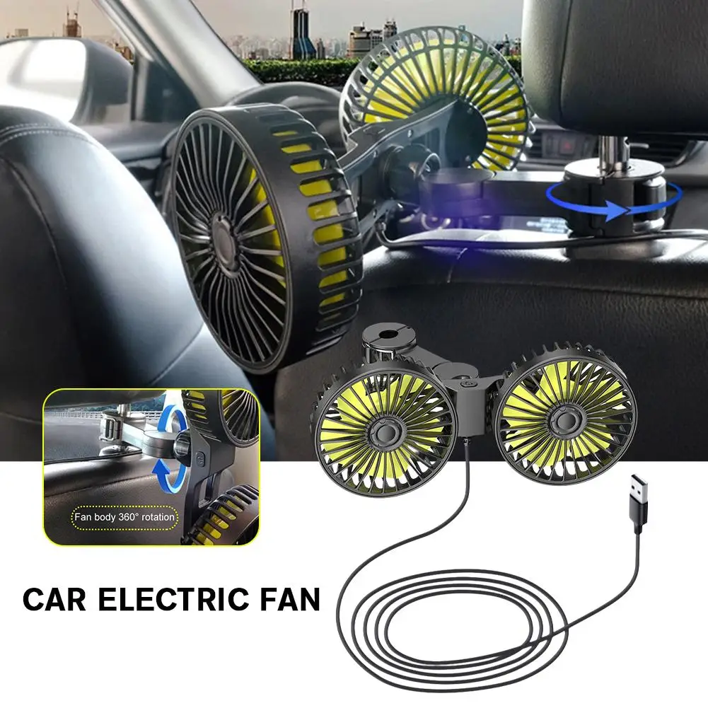 

Car Seat Back Cooling Electric Fan Dual Head Auto Headrest Ventilation Fan 360 Degree Rotation Seat Back Cooler For Vehicle K2D1