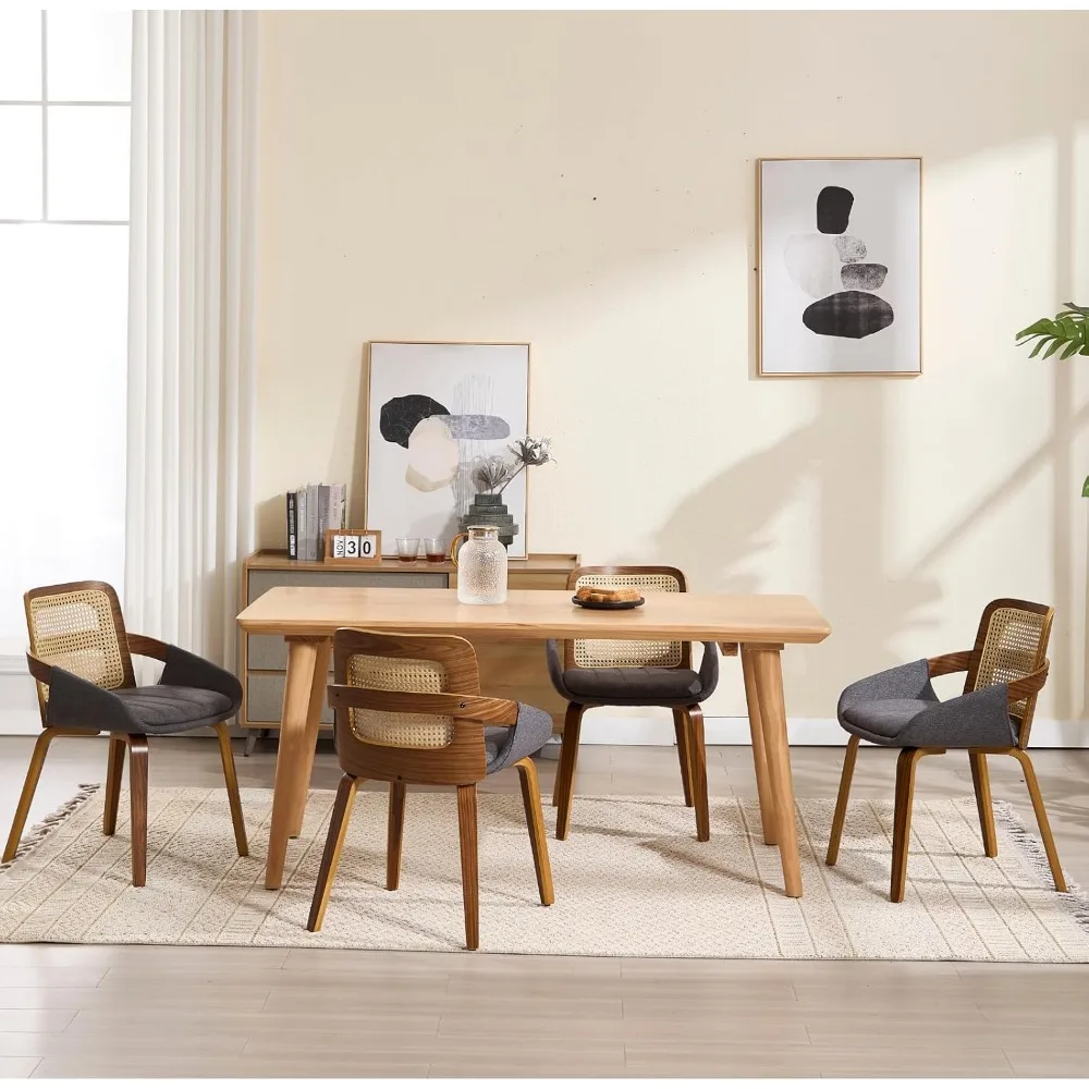 

Modern Linen Dining Chairs Set of 4, Cane Back Room Chairs with Solid Wood Legs Kitchen Chairs for Living Room, Restauran