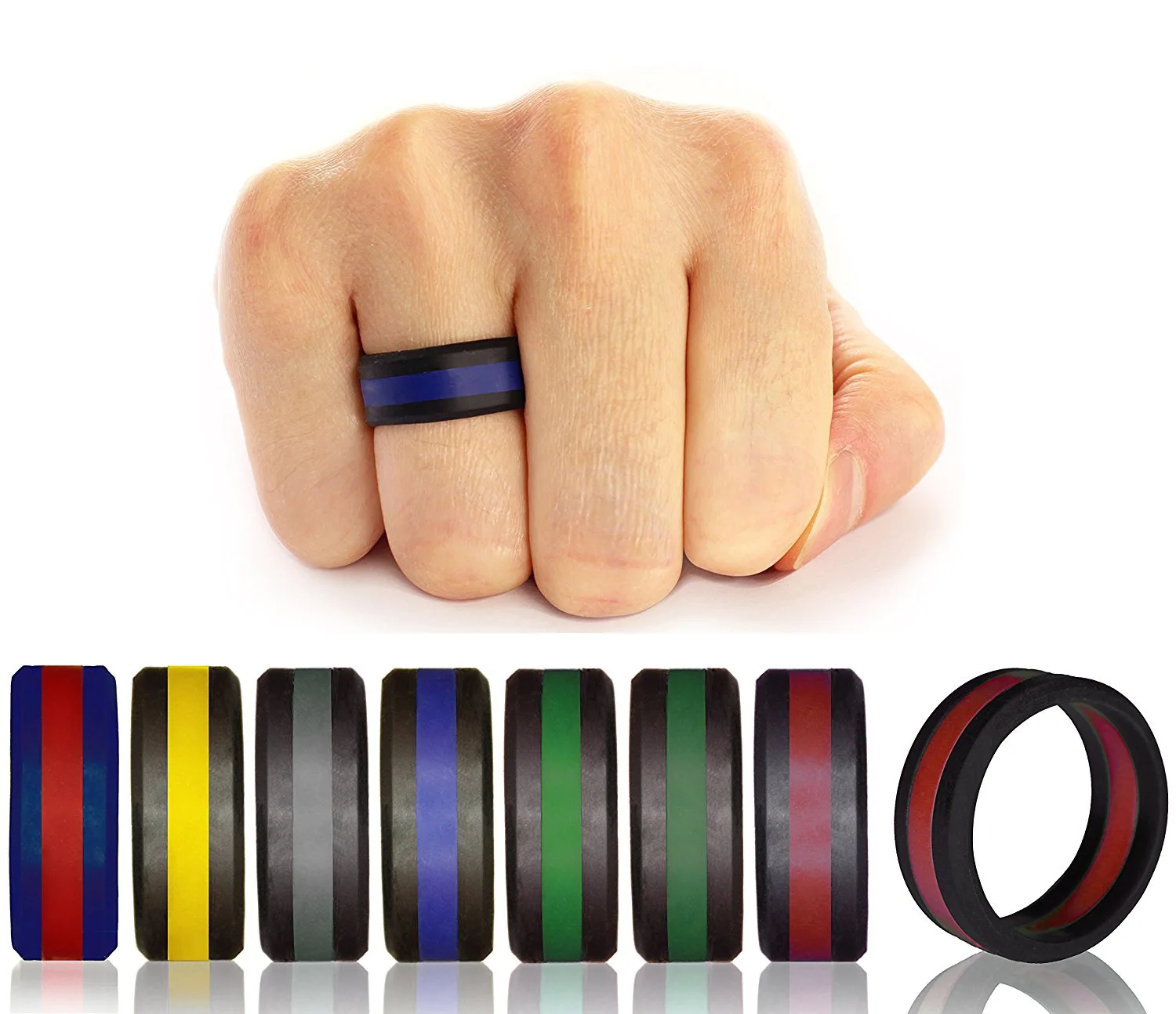 8mm Silicone Ring Two Color Sandwich Men Sports Ring Hypoallergenic Flexible Silicone Couple Wedding Jewelry