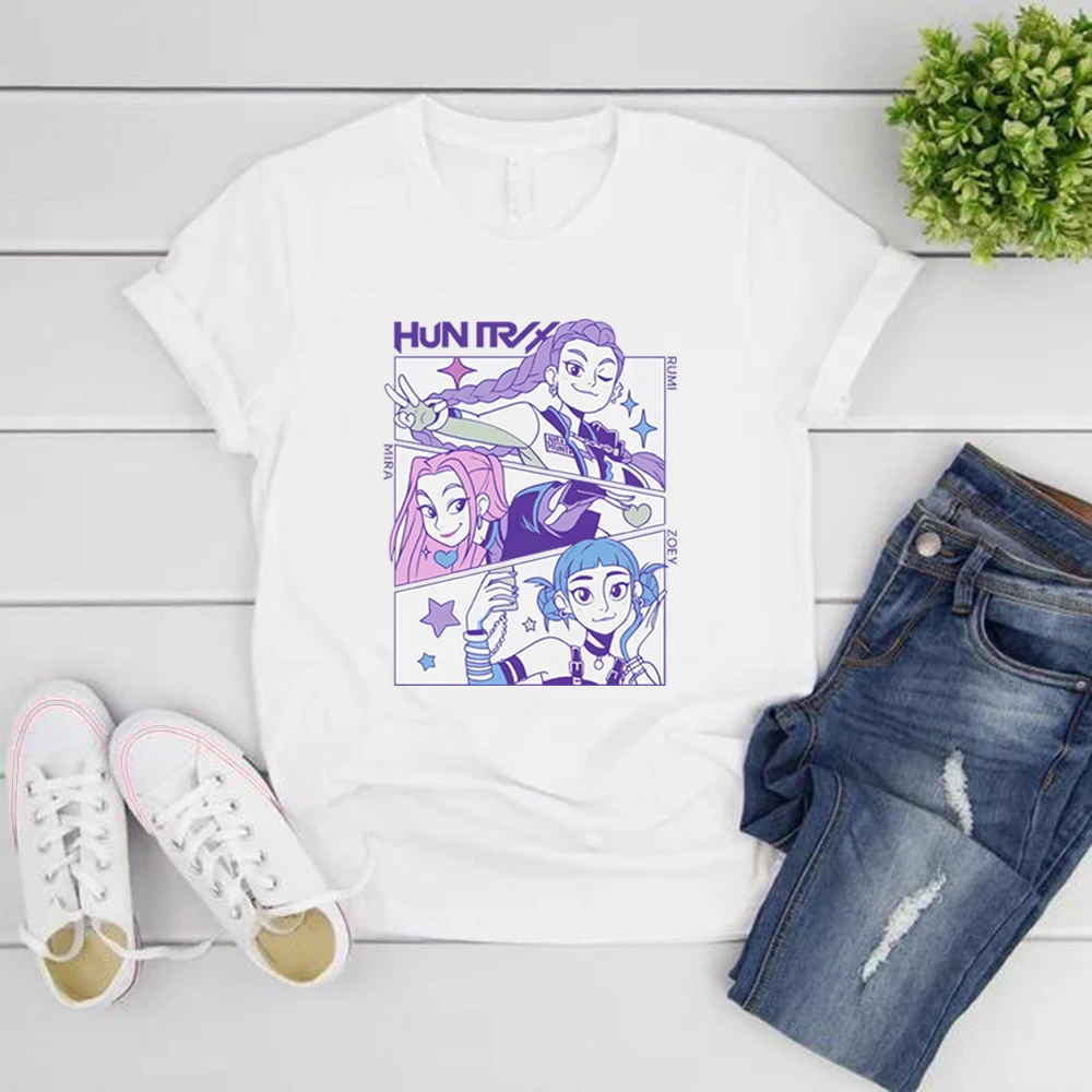 

Kpop Demon Hunters T Shirt Korean Pop Lover Gift Kpop Huntrix T-Shirt Casual Short Sleeve Women T-shirts Streetwear Women Tops