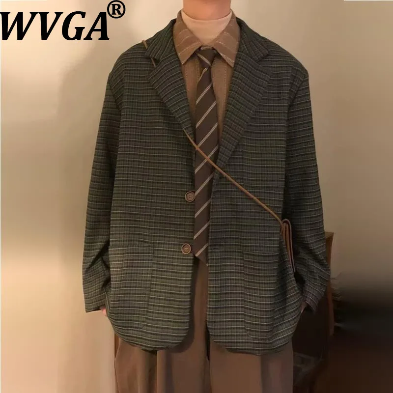 

Художественный осенне-зимний новый мужской костюм в клетку с отложным воротником, модный костюм, пальто, нишевый шикарный повседневный пиджак с длинными рукавами, Ins Y2K W15552