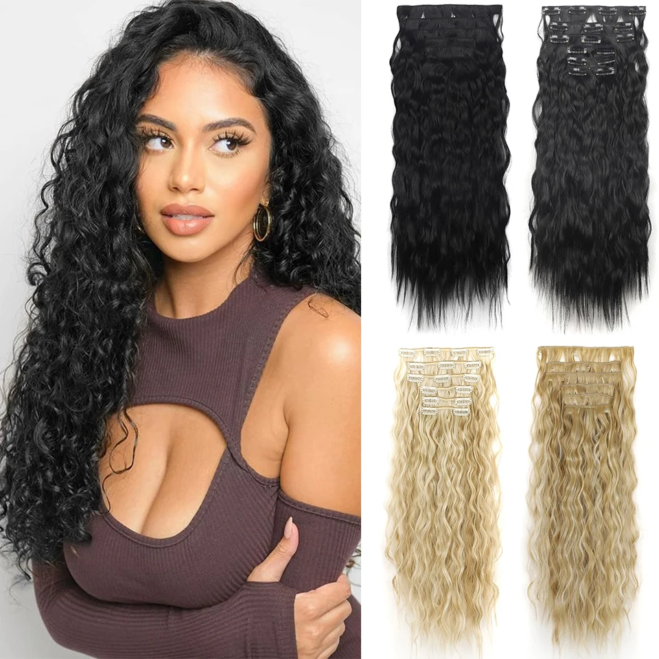 Clip in Hair Extensions for Women 20 Inch Synthetic Long Wavy Curly Hair Extension 6PCS Full Head Natural Soft Thick Hairpieces