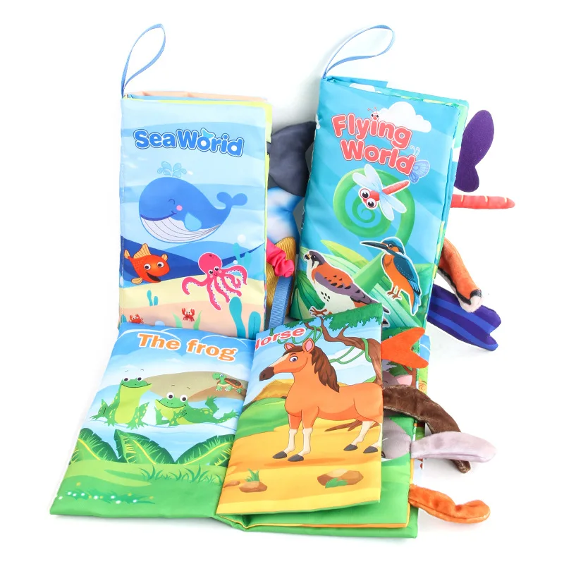 New Baby Toys Cartoon Animals Tail Baby Cloth Book Educational Ringed Paper Cloth Book Toys Enlightenment Baby Toys 0-12 Months