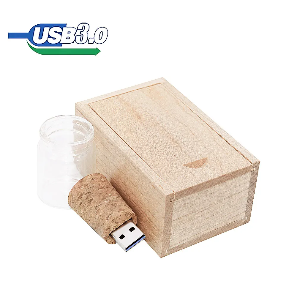 Drift Bottle-Clé USB en bois avec boîte cadeau, clé USB, 16 Go, 32 Go, 64 Go