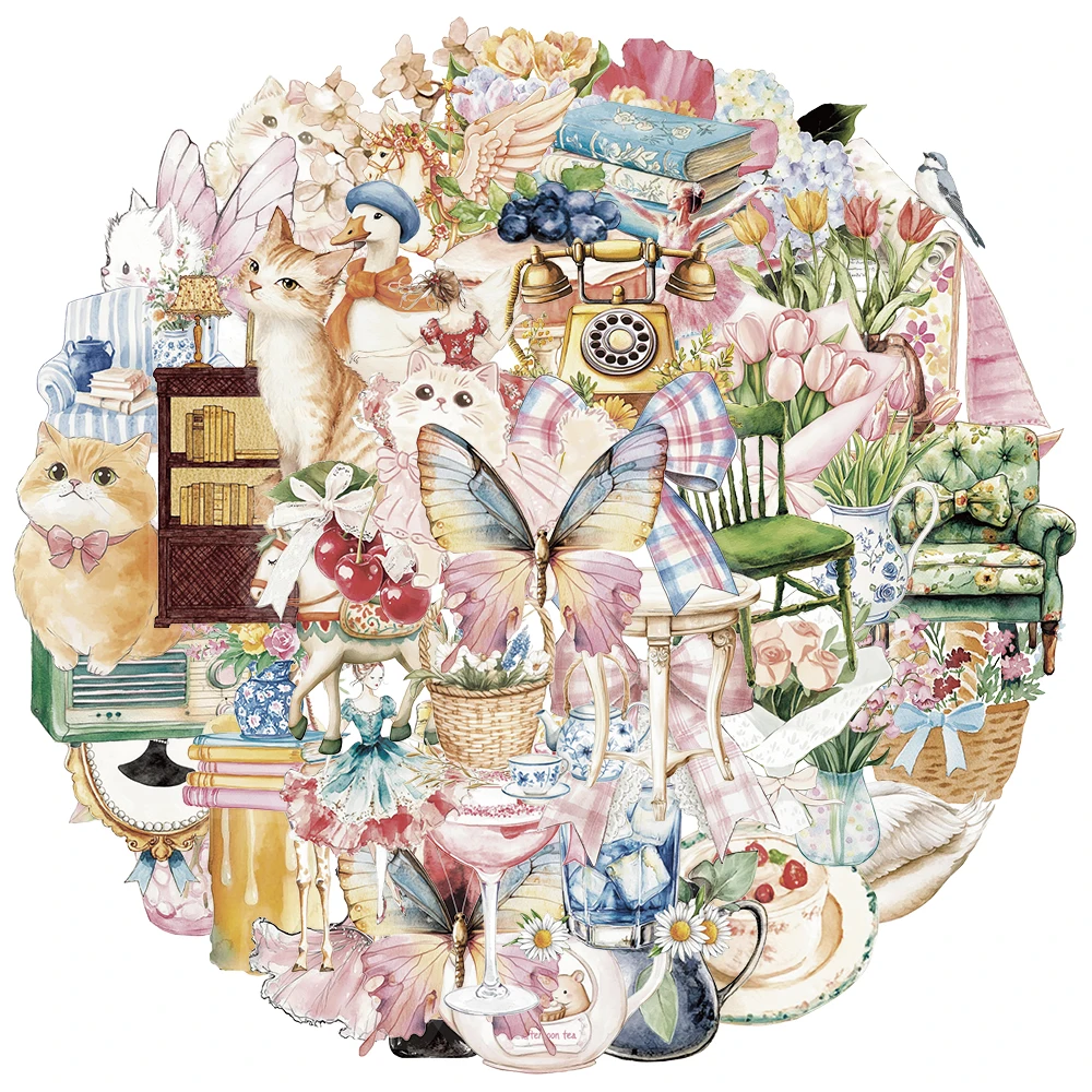 

50PCS Creative Watercolor Girl's Garden PET Transparent Stickers Handmade Account Decoration DIY Notebook Glasses Box Stickers