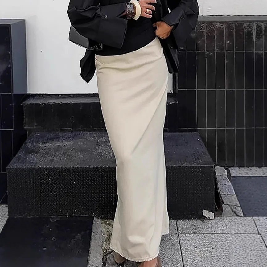 Spring and summer fashion new high waisted pure cotton slit slim fit waist half skirt 2025European/American long skirt for women