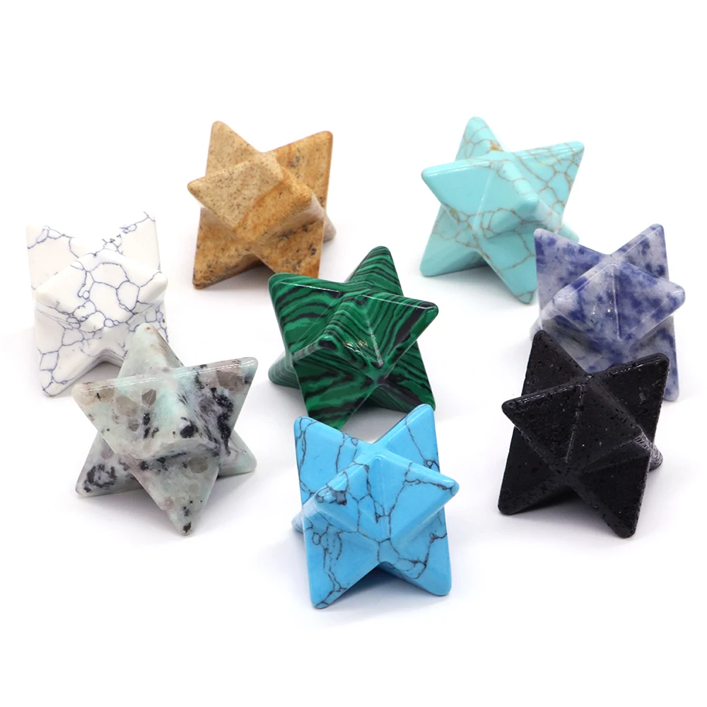 25mm Merkaba Star Stone Carving Natural Healing Crystal Quartz Jade Jasper Energy Craft Home Decoration For Altar Wholesale Gift