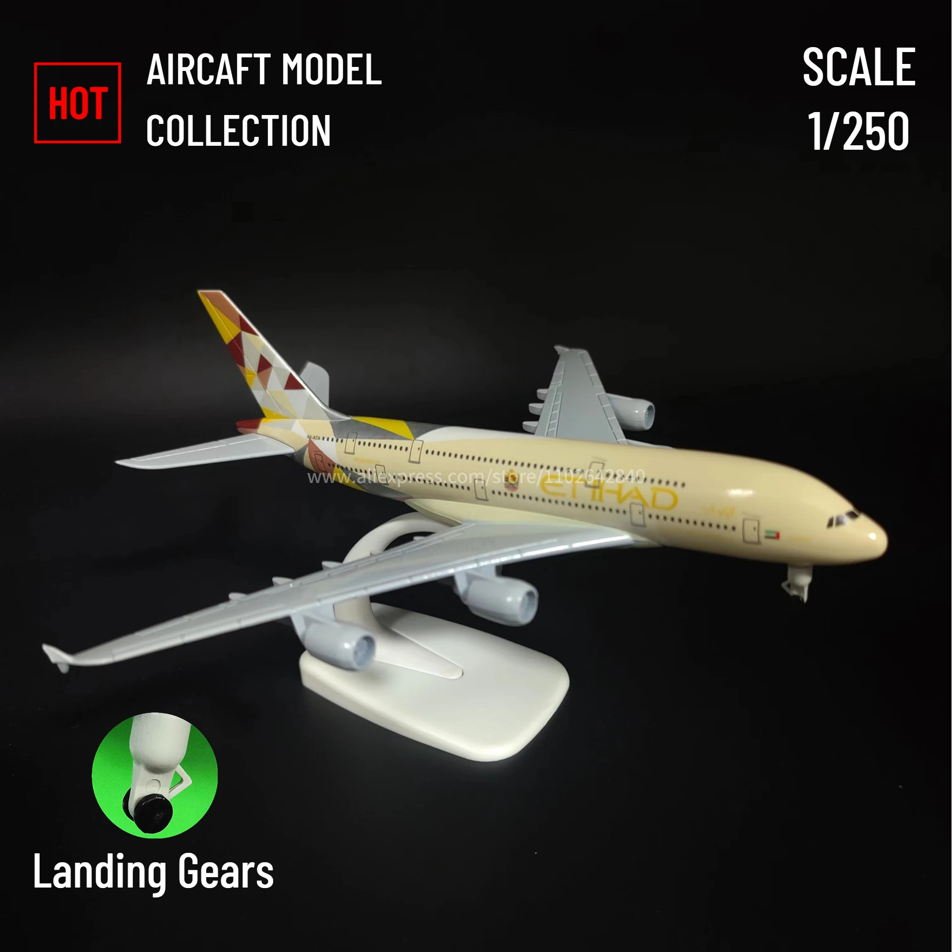 Scale 1:250 Metal Aviation Replica, Etihad A380 Aircraft Model Airplane Miniature, Children Gift Kids Fidget Toys for Boy