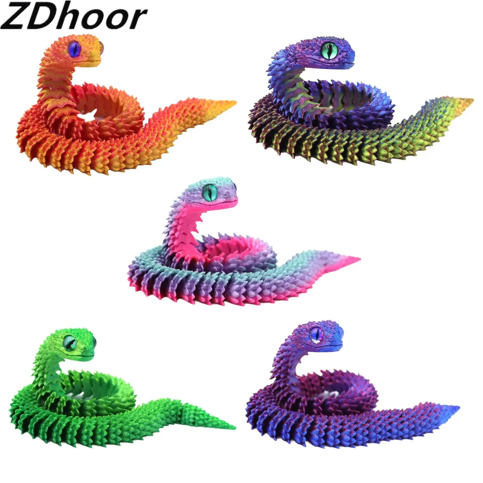 1Pcs 3D Printed Snake Animals Toys Articulated Flexible 3D Printed Toy Realistic Design Home Office Funny Desk Decor