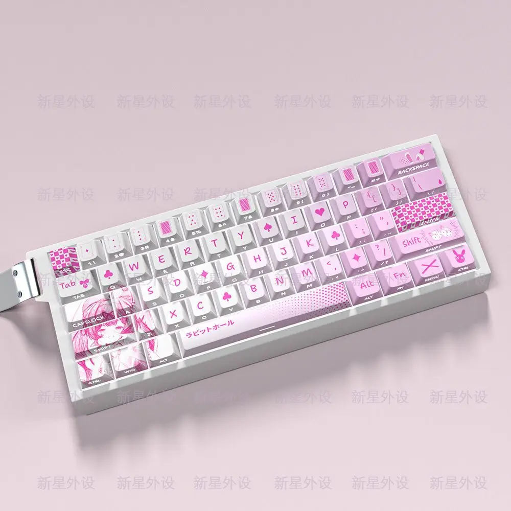 Keycaps Rabbit Hole Chreey Side Engraved Transparan PBT Adaptasi 60/68 Keyboard Mekanik Sumbu Magnetik Made68