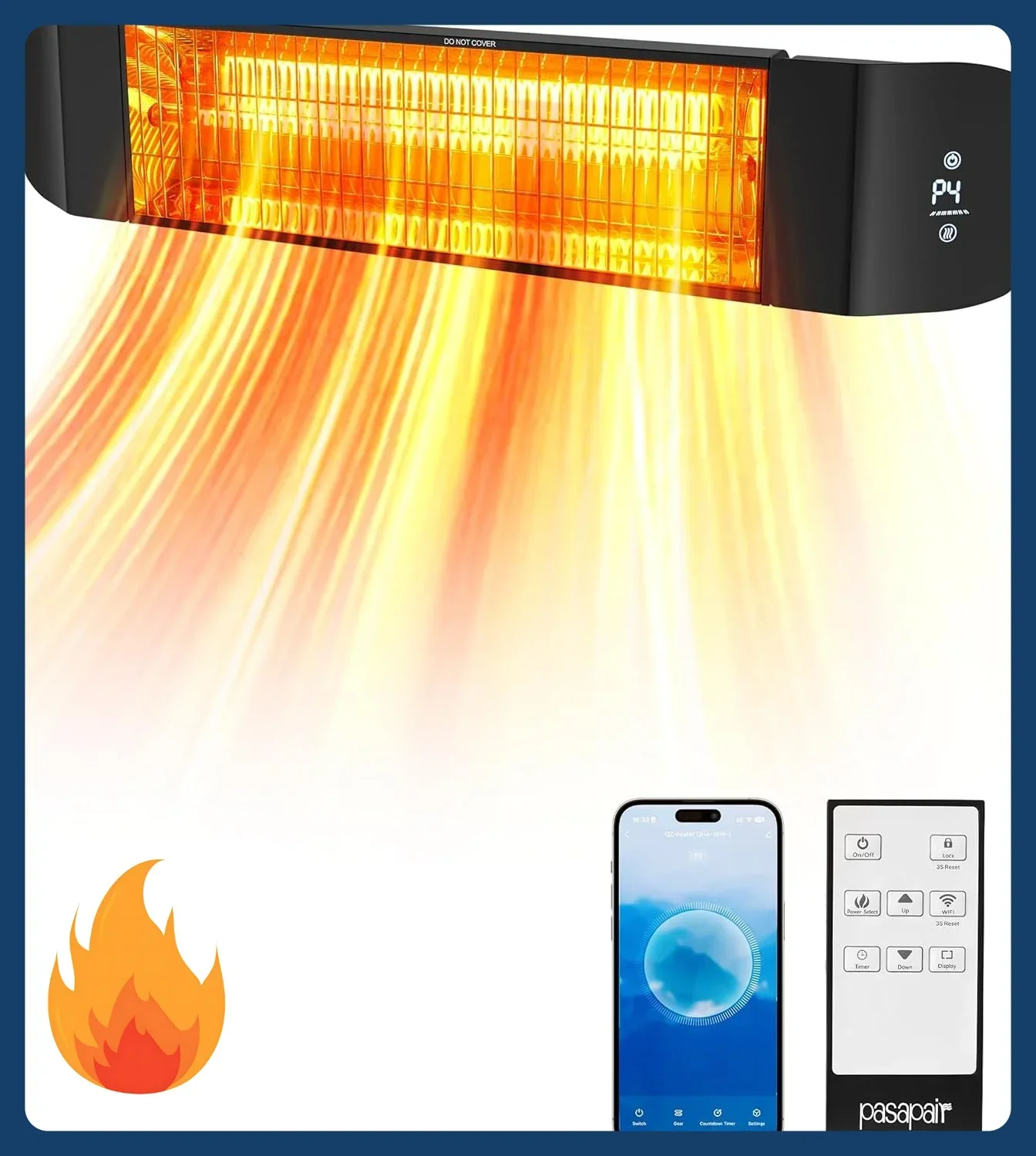 

Ограниченное количество! Электрический обогреватель для патио - Умный инфракрасный обогреватель для помещений с 24-часовым таймером и управлением через приложение - Настенный уличный обогреватель