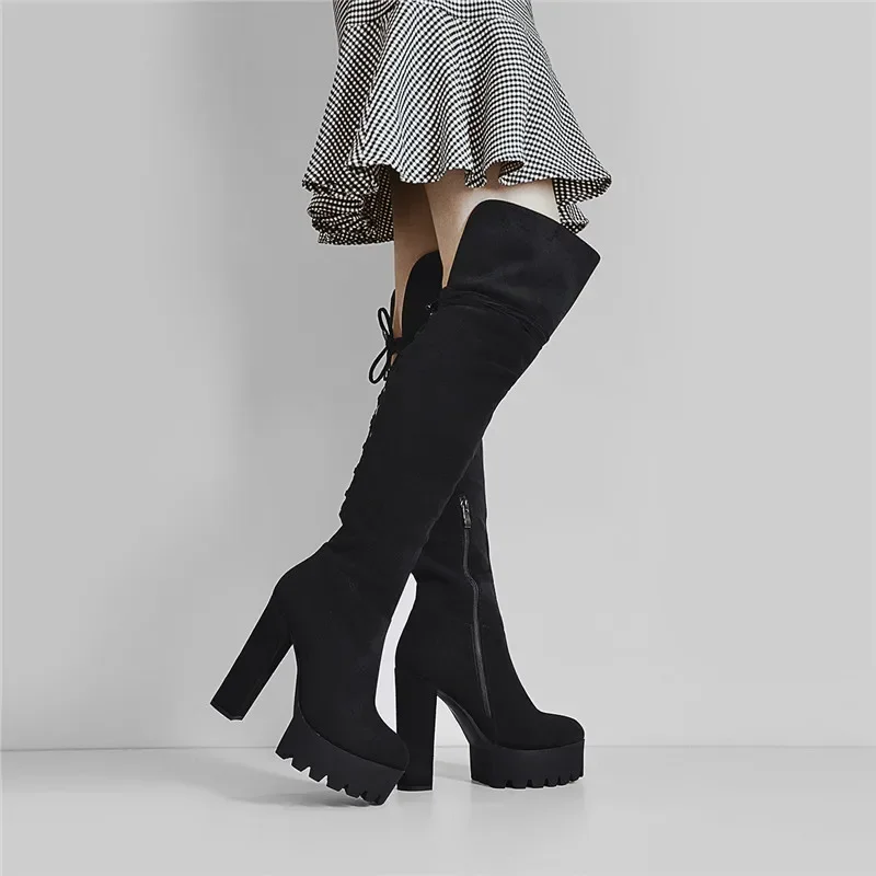 Onlymaker Over The Knee  Boots Women Black Platform High Heel Stiletto  High Zipper Plus Size Handmade Boots