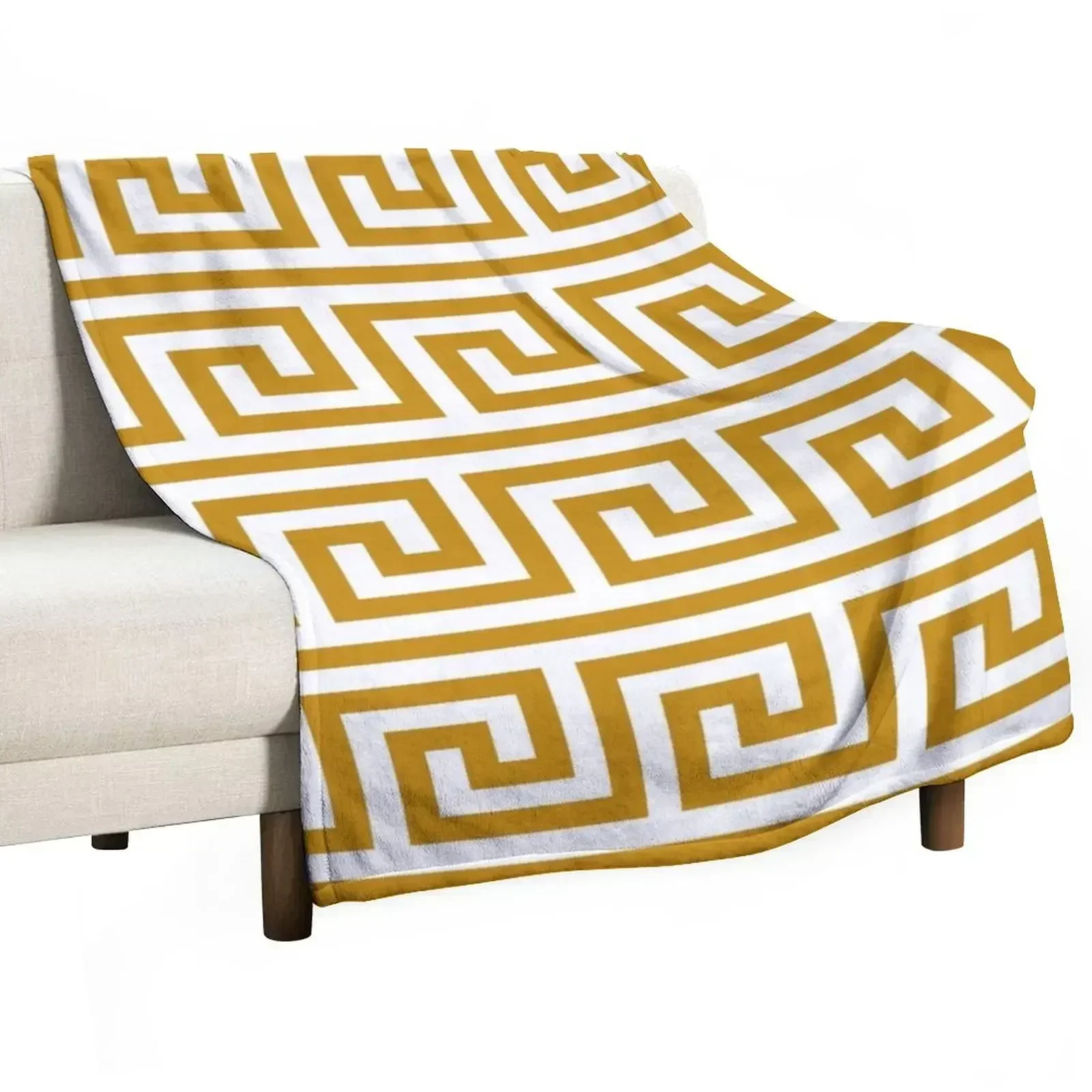

Gold Greek Key Throw Blanket Soft Warm Blanket Gift for Men Women Adults
