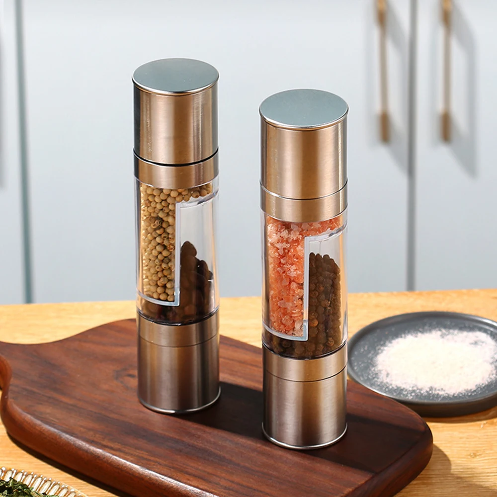 

Мельница для соли и перца 2 в 1, ручная, из нержавеющей стали, с регулируемым керамическим механизмом, для специй, кухонный инструмент