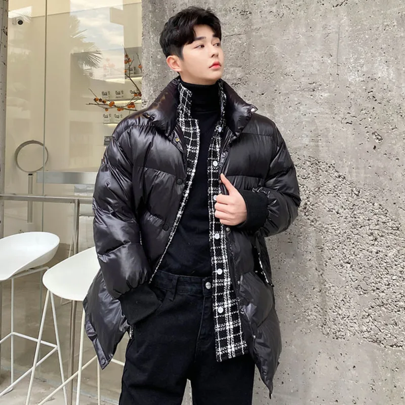 IEFB Trend Men's Padded Jackets Fashionable Woolen Plaid Fake Two Piece Niche Design Loose Mid Length Down Coat 2023 New 9C3467