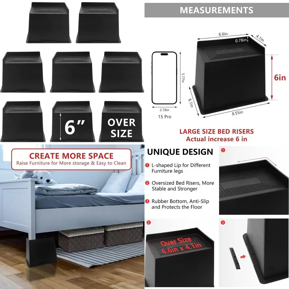 

6-дюймовые усиленные подставки для кроватей, увеличенного размера для мебели особо широкой формы, выдерживают до 6500 фунтов, идеально подходят для кроватей Twin XL, общежитий, диванов.