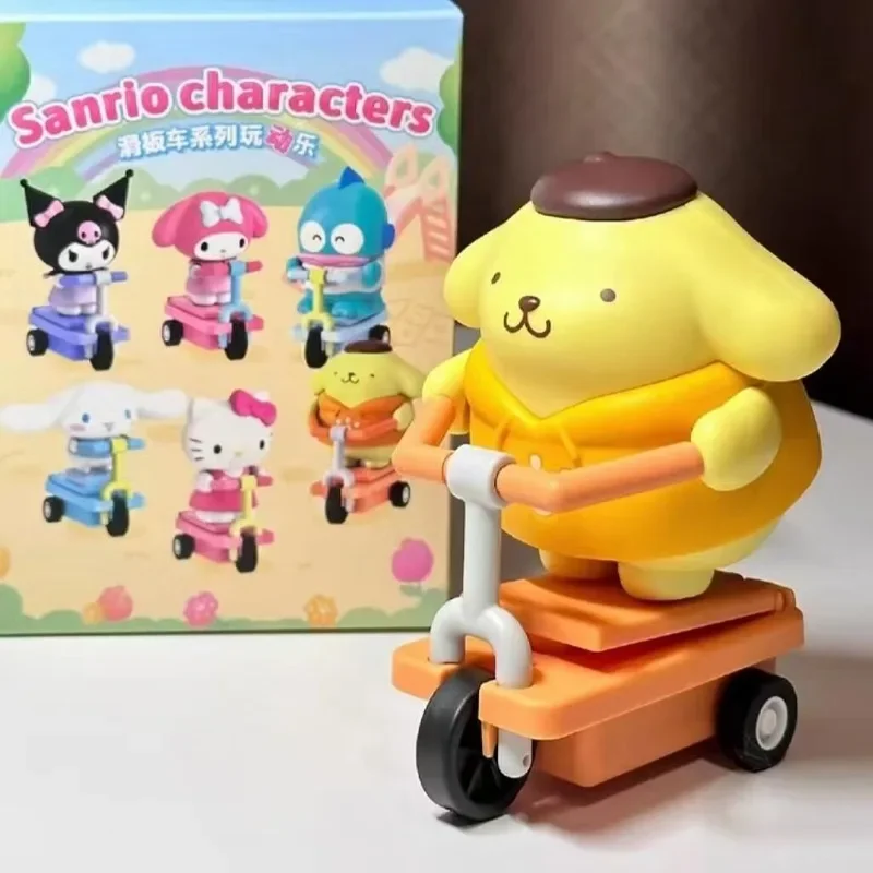 Sanrio Scooter série boîte aveugle Figure Kuromi cannelle pompon Purin Kerokero Keroppi Figurines modèle Statue jouets cadeau