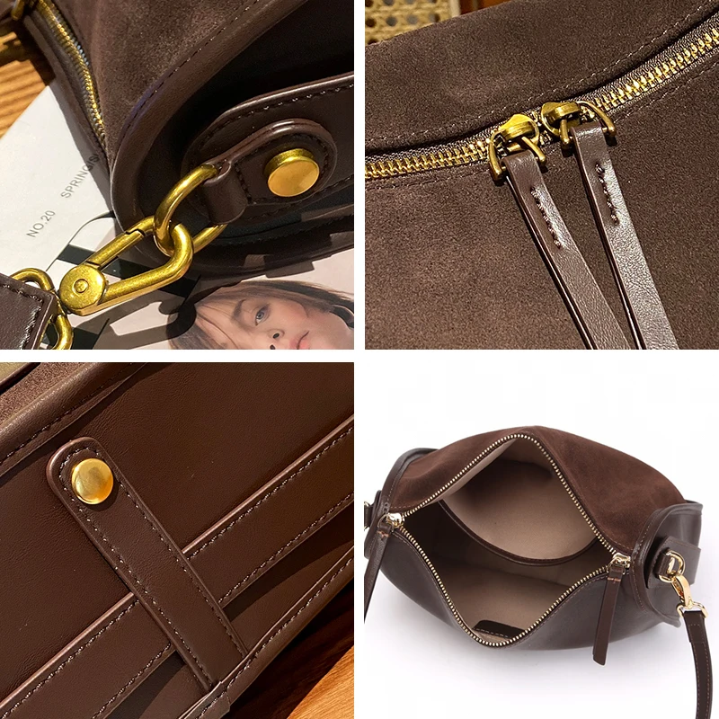 

Women Genuine Suede Cowhide Leather Crossbody Bag Female Luxury Designer Travel Bag Casual Daily Messenger Bag For Ladies