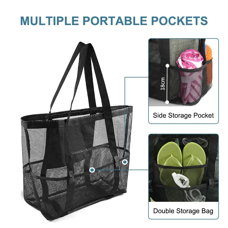 Large-Capacity Mesh Beach Bag Swimming Bag For Children Beach Toy Baskets Portable Travel Storage Wash Bag Quick Dry Tote