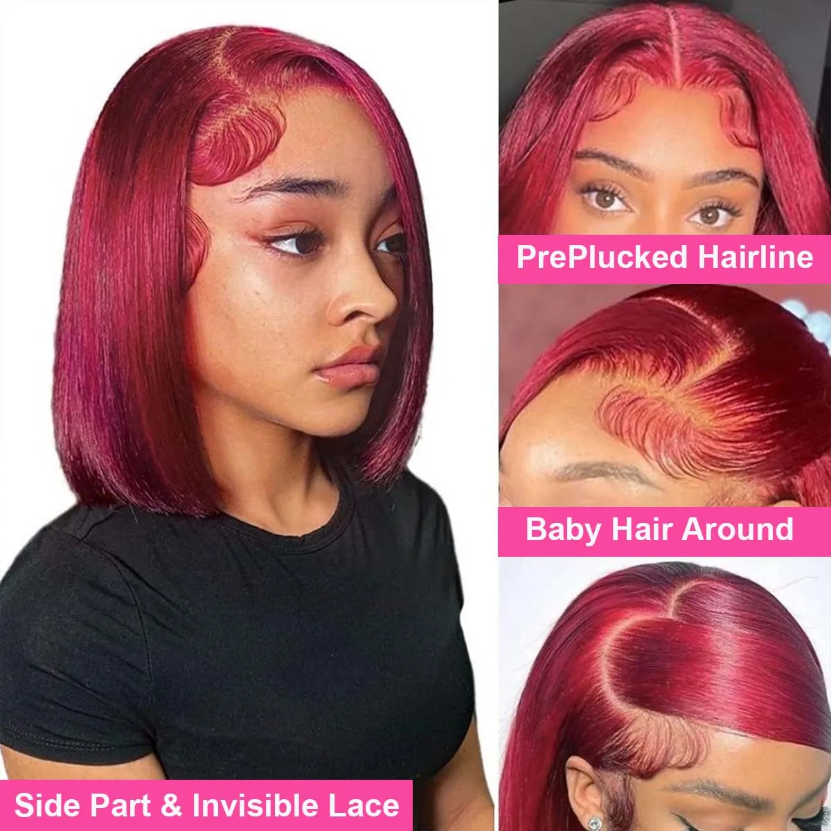 99J Bordeaux 13x4 Bob Recht Pre Geplukt Menselijk Haar Pruiken Korte Braziliaanse Menselijk Haar Pruiken 200% Transparant Kant menselijk Haar Pruik