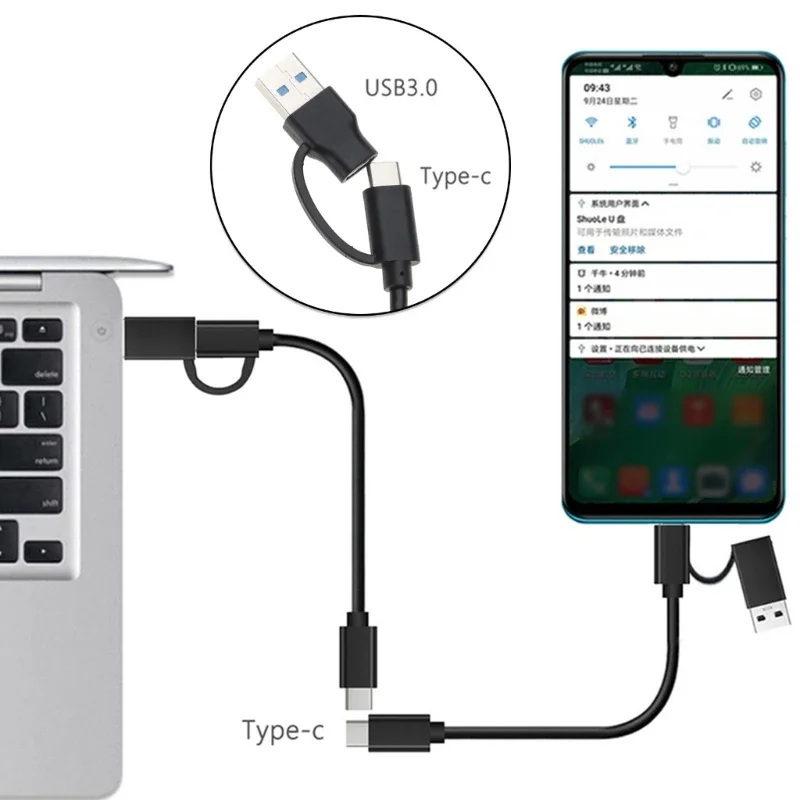 2 in 1 USB C Cable Fast Charging 10Gbps Data Sync USB A/C 3.0 to USB Type C Cable for laptop tablet mobile phone etc.USB C devic