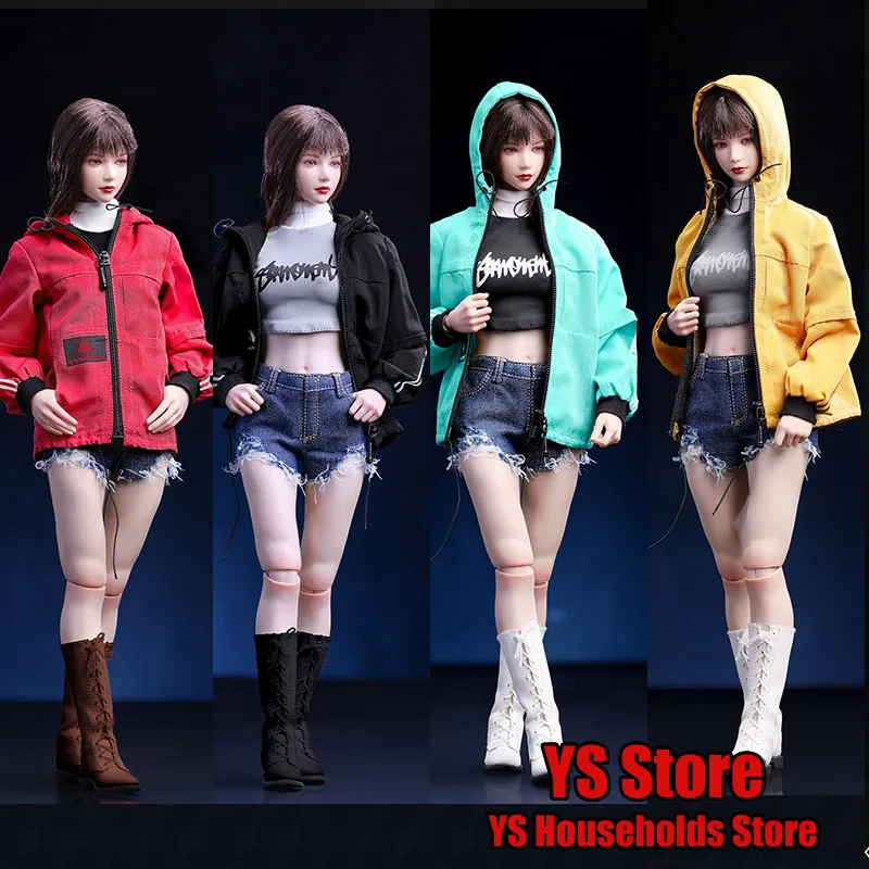 ACPLAY ATX-060 1/6 Female Soldier Bright Color Hooded Coat Trendy T-shirt Denim Shorts Boots Clothes Set Accessory For 12