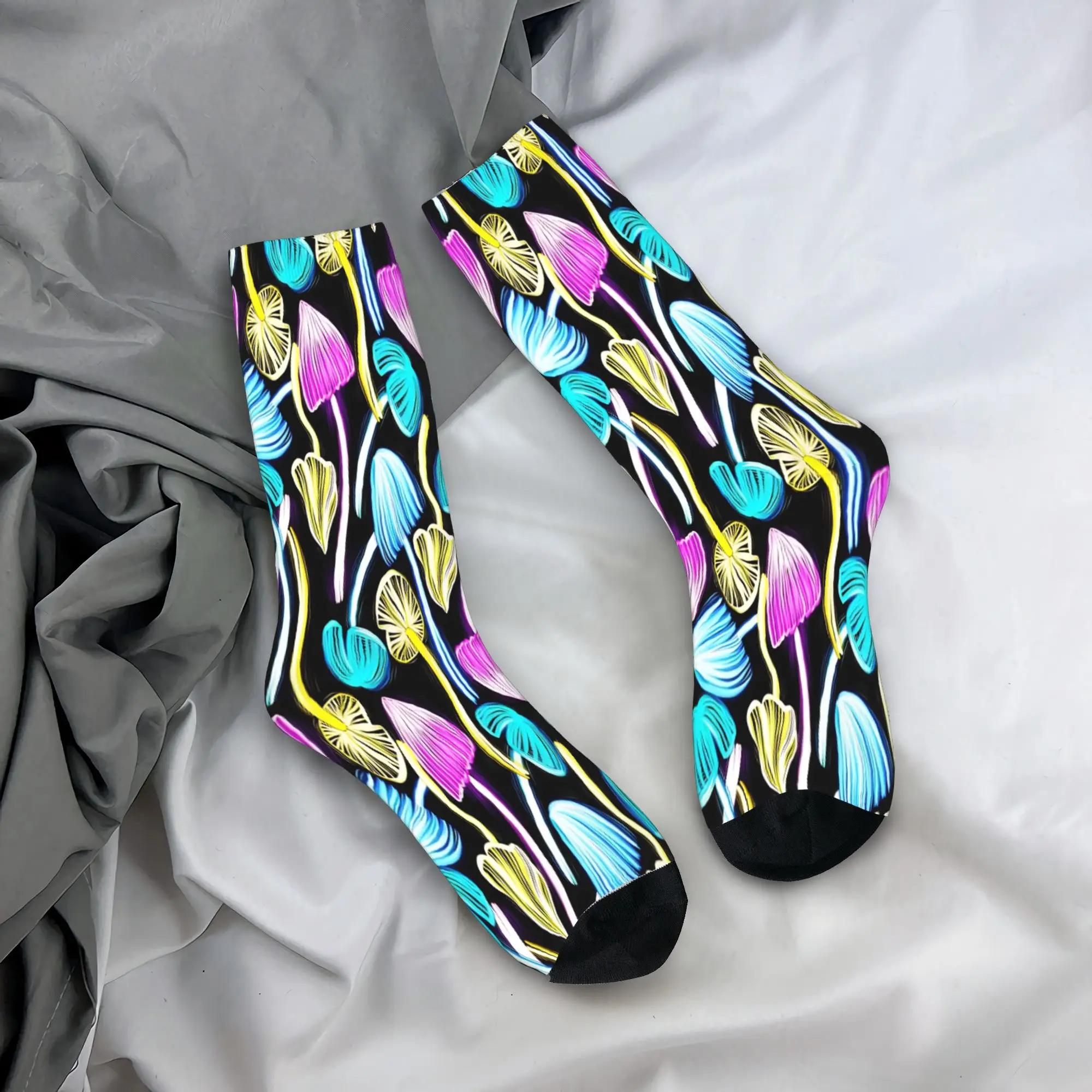 

Neon Mushroom Socks Funny Stockings Unisex Men High Quality Climbing Socks Autumn Design Anti Skid Socks
