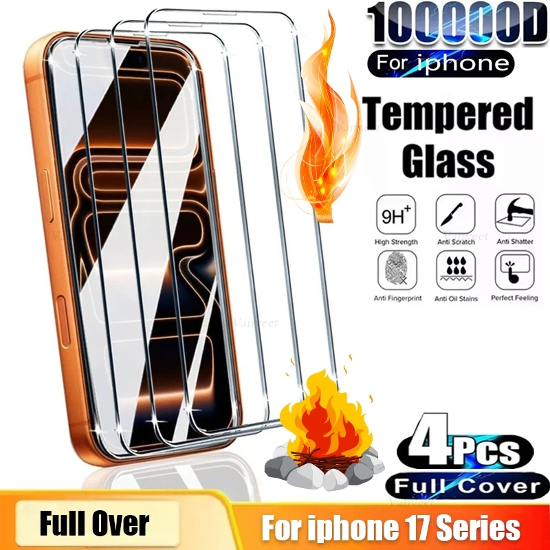 

4PCS Tempered Glass For iPhone 17 Pro 16 15 14 13 12 11 Pro Max Screen Protector iPhone17 Air 7 8 Plus X XS Max XR HD Glass Film