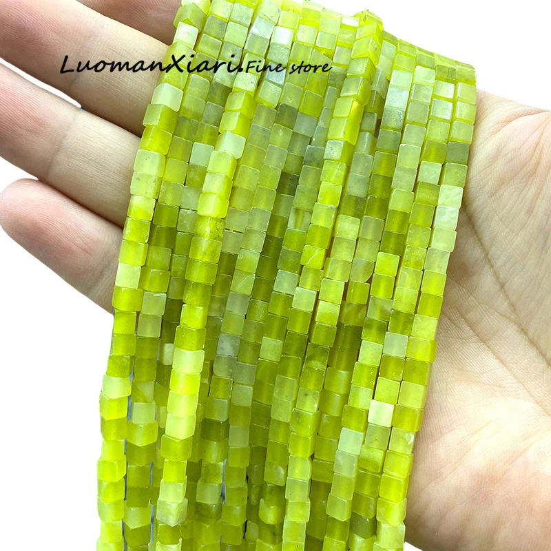 

4x4 мм квадратный натуральный камень лимонно-желтый нефрит свободные бусины-разделители для изготовления ювелирных изделий серьги «сделай сам» браслеты подвески аксессуары