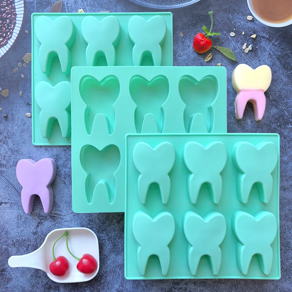 Molde creativo de silicona para Chocolate con forma de diente de 6 cavidades, caramelo 3D, pudín, galleta, molde para hacer rejilla de hielo, decoración de pasteles, 1 ud.
