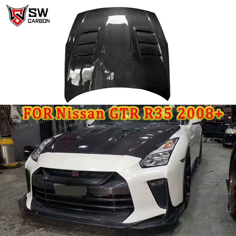 

GTR35 TS Style Carbon Fiber Front Hood For Nissan GTR35 R35 2008+ Engine Bonnet Hood Cover Air Vent Car Parts Bodykit