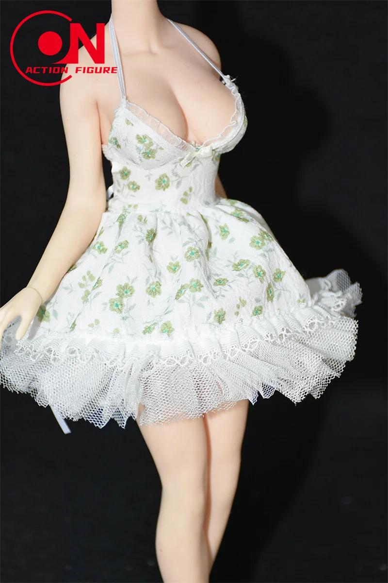 1/6 Vrouwelijke Soldaat Sexy Laag Uitgesneden Gebloemde Kanten Pluizige Rok Zomer Sling Rugloze Jurk Voor 12 "Action Figure Body