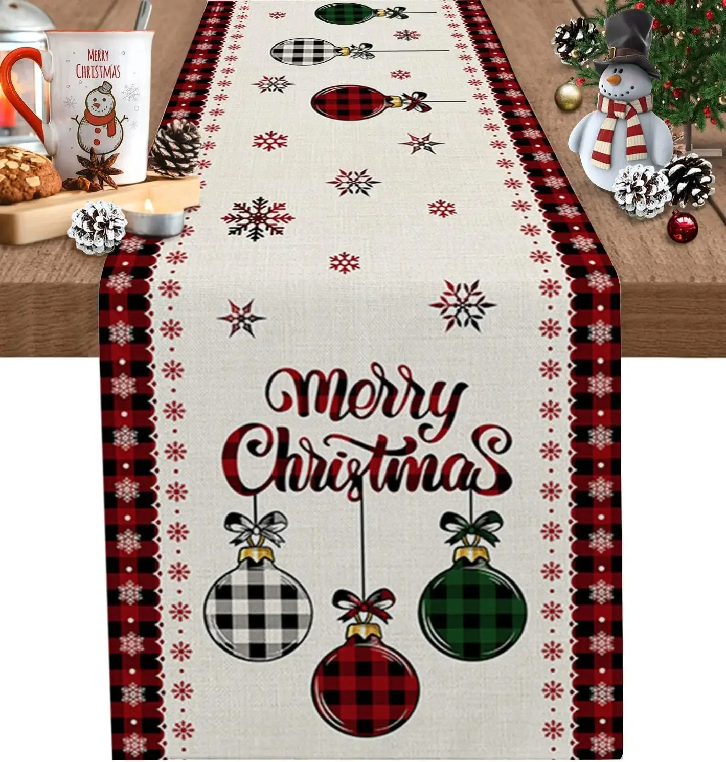Christmas Snowflakes Xmas Ball Linen Table Runners Party Decor Washable Winter Kitchen Dining Table Runners Christmas Decoration