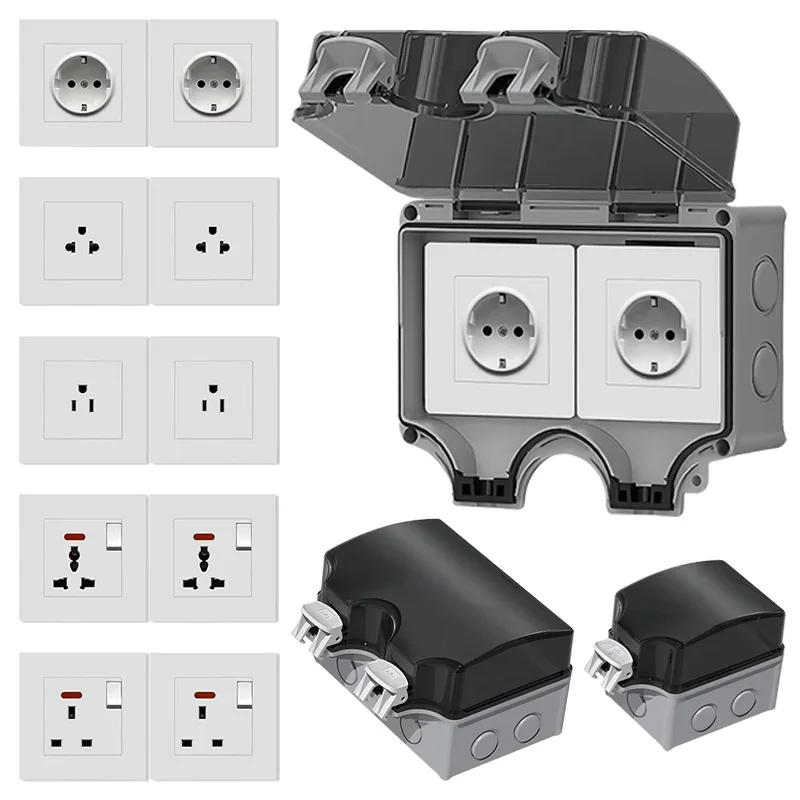 EU/TH/UK/UN/US Outdoor Power Socket Industrial Grade Waterproof IP66 Plastic Junction Box Panel Wall Mount Connector