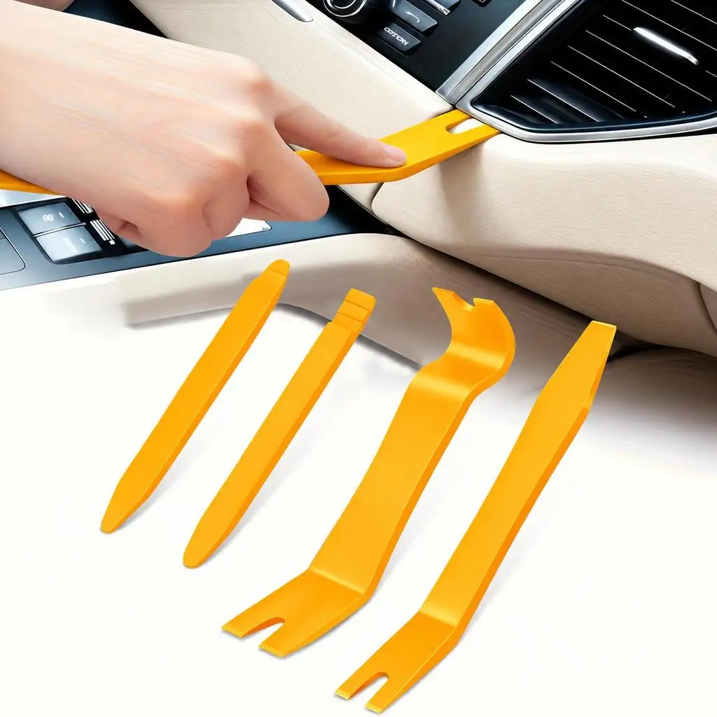 4-Piece Car Trim Removal Tool Set OEM-Grade Scratch-Free Plastic Pry Bars Door Panels Dashboard Molding Clips Fasteners