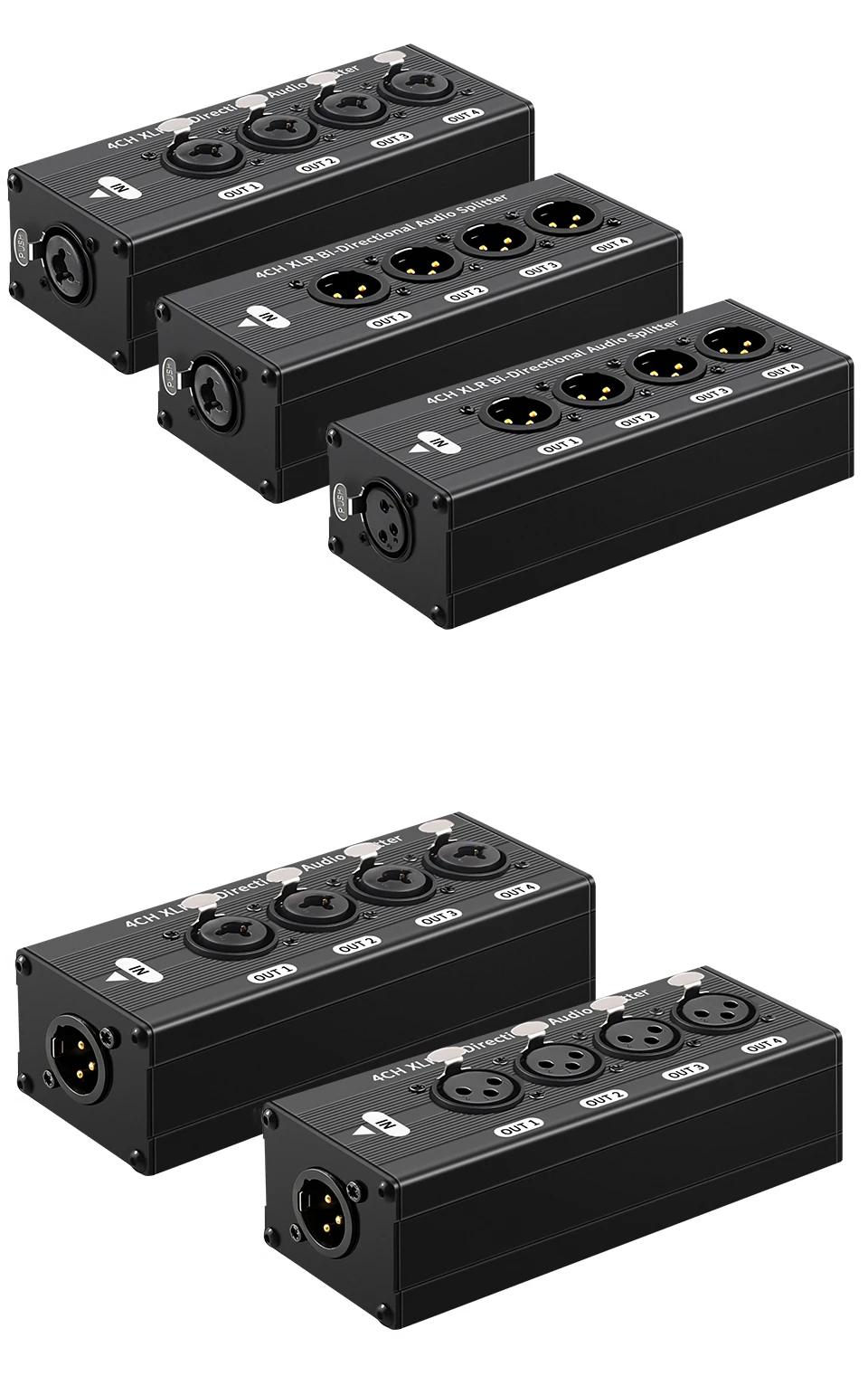 1X4 3-Pin XLR symmetrischer Audio-Splitter mit Metallgehäuse und Verriegelungsanschlüssen, Audio-Signal-Splitter-Box für Live-Bühnen-Sound – Detail 8