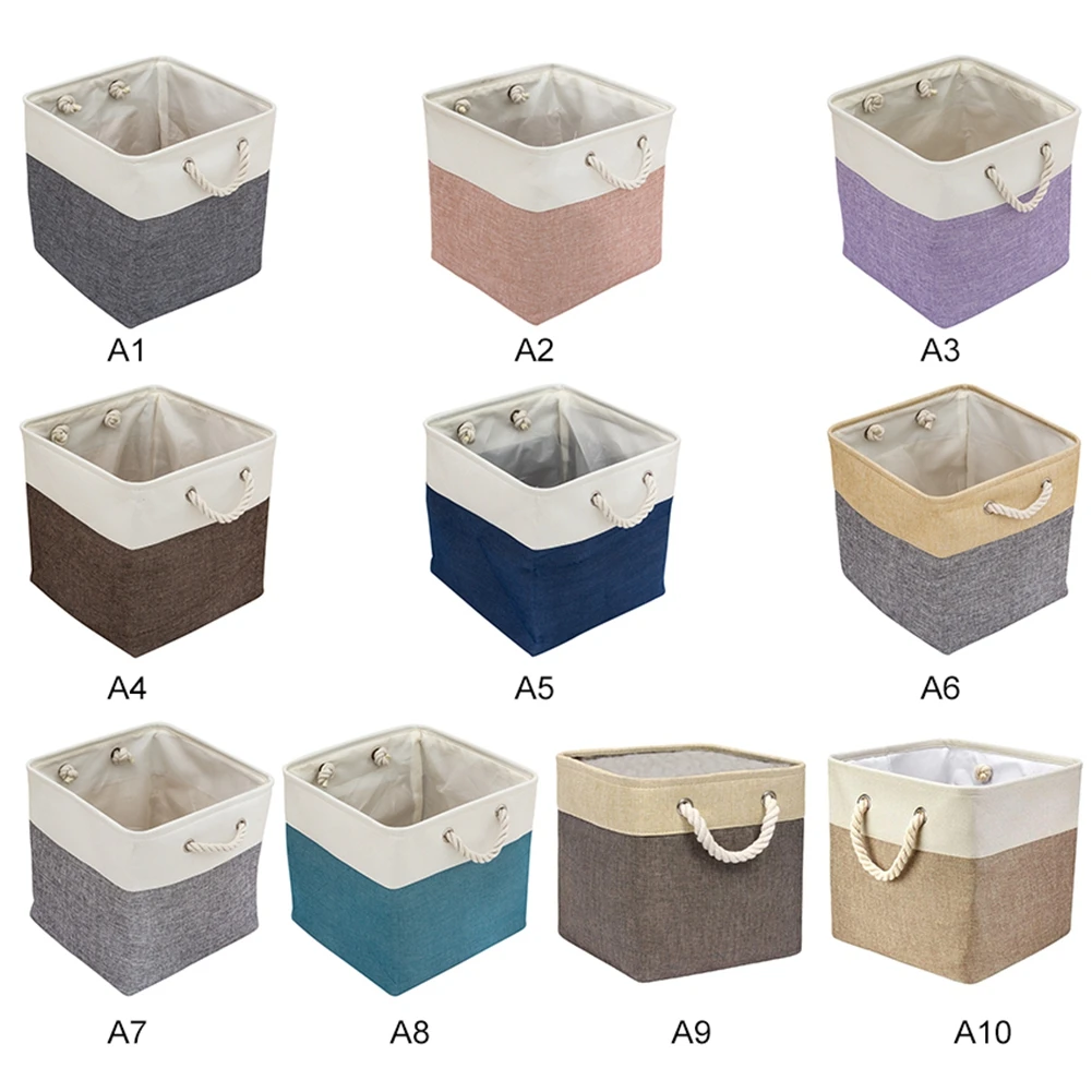 Foldable Cube Storage Bins Storage Baskets with Handles Linen Cotton for Shelf Closet Home Office Toys Book Sundries Organizing